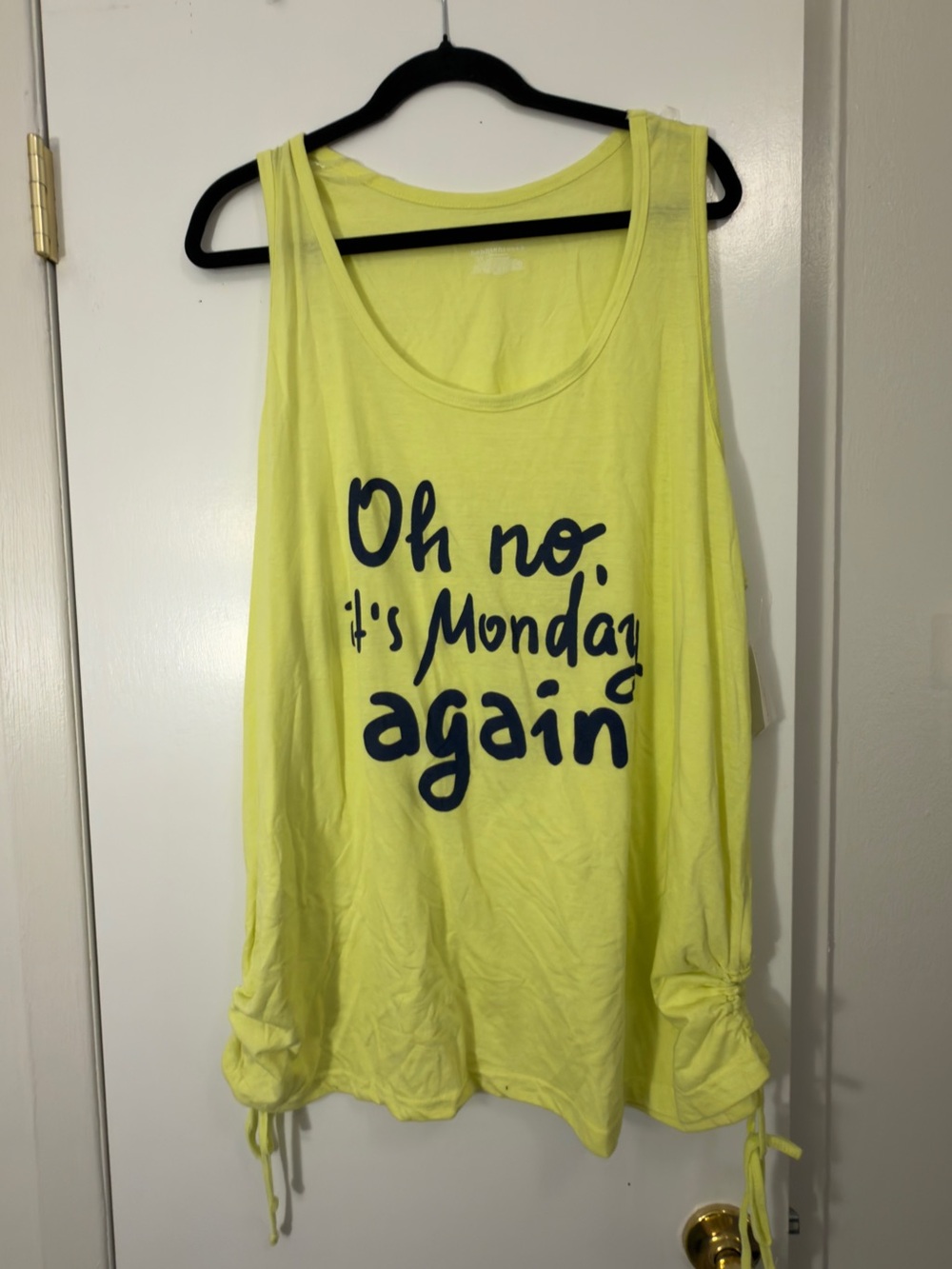 Bobbie Brooks Yellow Graphic Scoop Tank with Navy Text